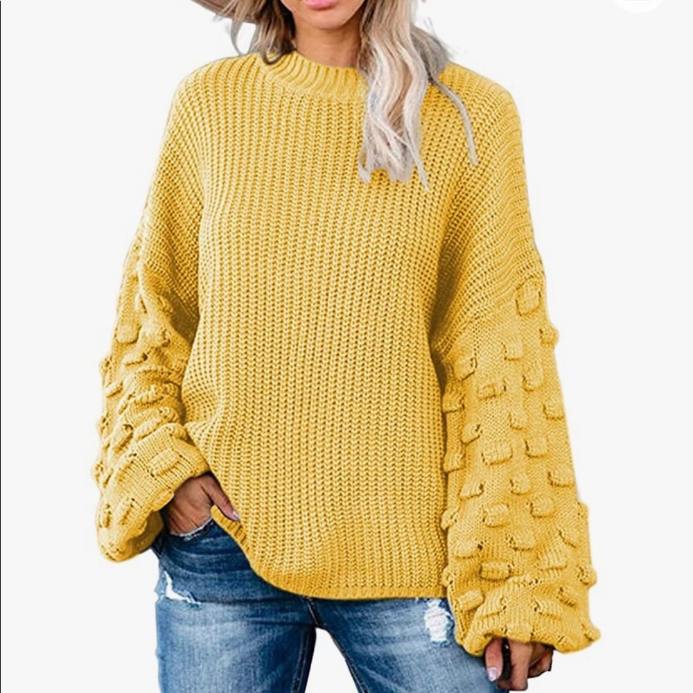Crewneck Loose Puff Sleeves Chunky Knit Sweater